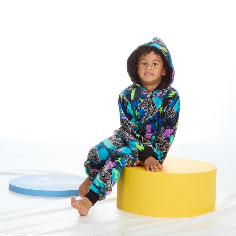 Product Introduction of Kids All in One Pyjamas Cosy Fleece Gamer Print 3-6 Years Hooded One Piece Onesie UK 2