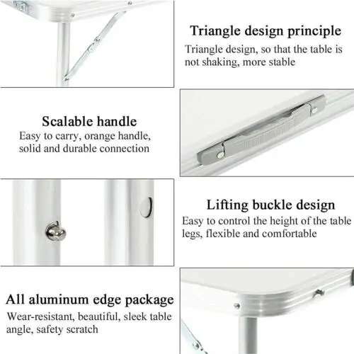 3FT/90cm Folding Table Heavy Duty Aluminium Foldable Portable Adjustable Height Lightweight with Carry Handle and Non-Slip Rubber feet for Camping Indoor Kitchen, Dinner, Catering, Buffet and Garden,White-(90x60x37/67cm) 5