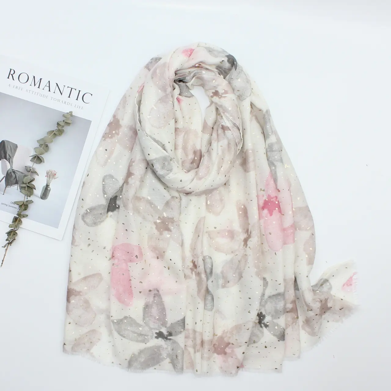 Watercoloured Begonia Flowers Printed Winter Cashmere Scarf-Fashion Cotton Blend Lightweight Wrap Shawl Bandana for Women,Windproof,Sunshade And Dress up