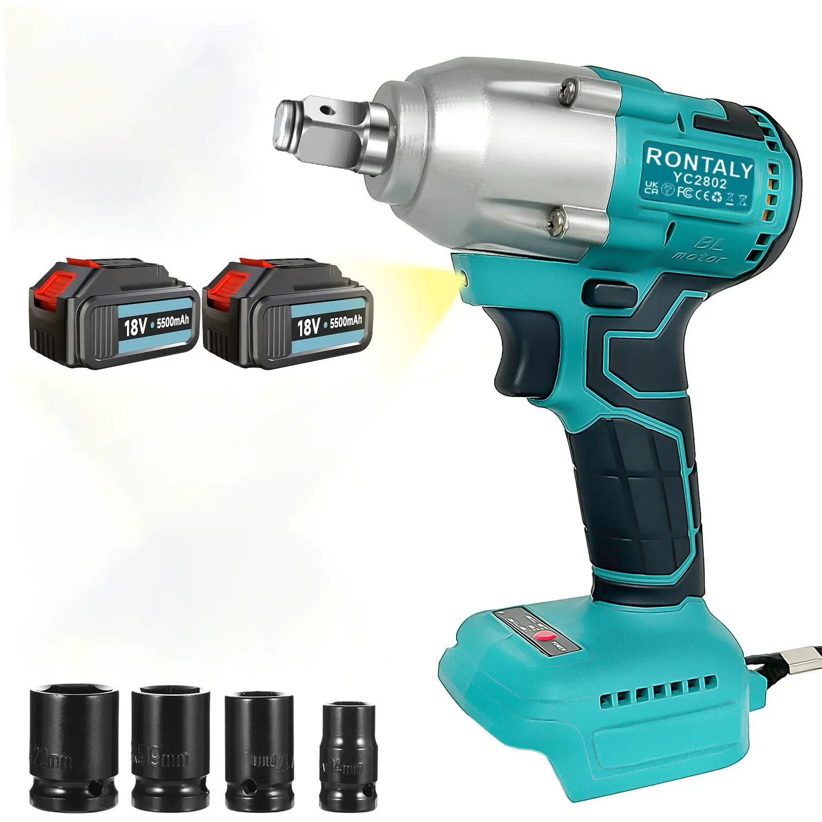 (For Makita 18V Battery)Cordless Impact Wrench,Brushless Power Impact Gun 1/2 inch Max Torque 330 Ft-lbs(450Nm), with 2  Battery,4 Sockets,3-Speed,3300RPM, for Car/Tire/Truck/RV/Mower