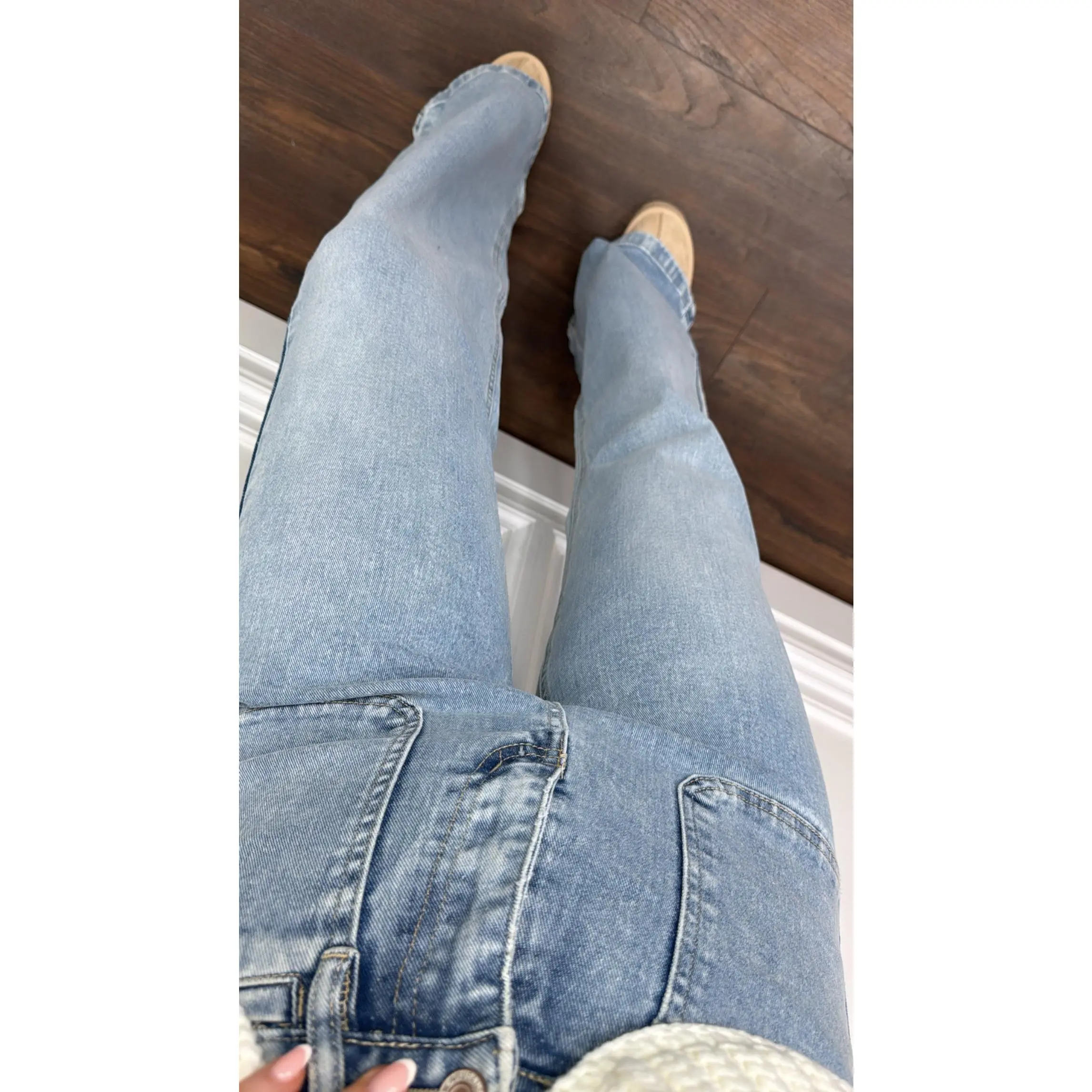 FERNE blue light wash wide leg denim jeans