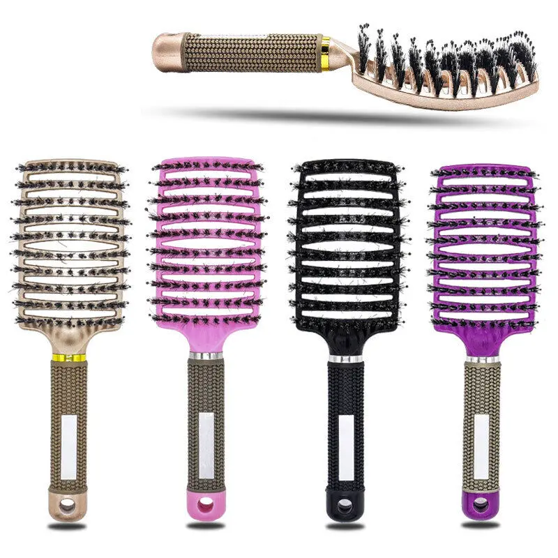 Natural Boar Bristle Detangling Nylon Brush Large Curly Hair Style Women's Tools Haircare Comb 2