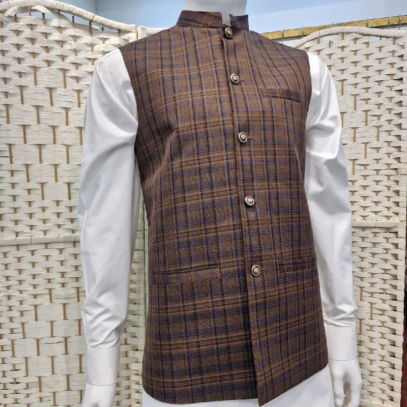 Mens Checked Brown Waistcoat - Stylish and Classic - Tops, Menswear 4