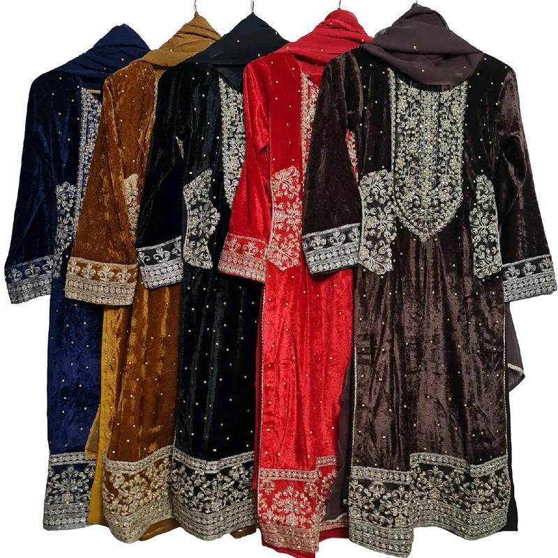 Embroidered velvet  indian Pakistani  with pockets  Asian style designer stitched 3pc suit salwar  Kameez anarakli trousers black blue yellow red green colours available Comfortable Clothing Embroidery Formal Outfit Traditional Womenswear Elegant Dress 0