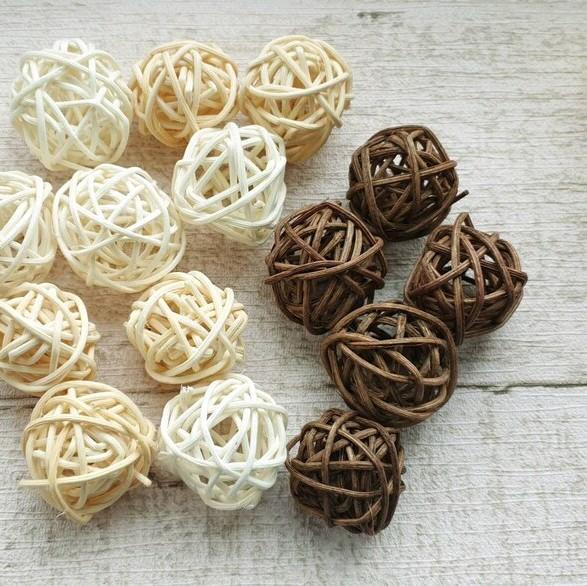 15 Pieces Rattan Wicker Balls - Mix of White, Brown, and Natural Colors for Home Wedding Party Decor - Ornaments Decoration Lightweight 2