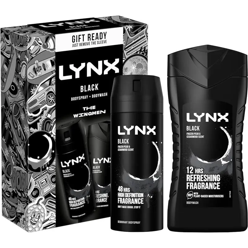 Lynx Black The Wingmen Duo Deodorant Gift Set Body Wash & Body Spray perfect for his daily routine 2 piece Body Care Cosmetic
