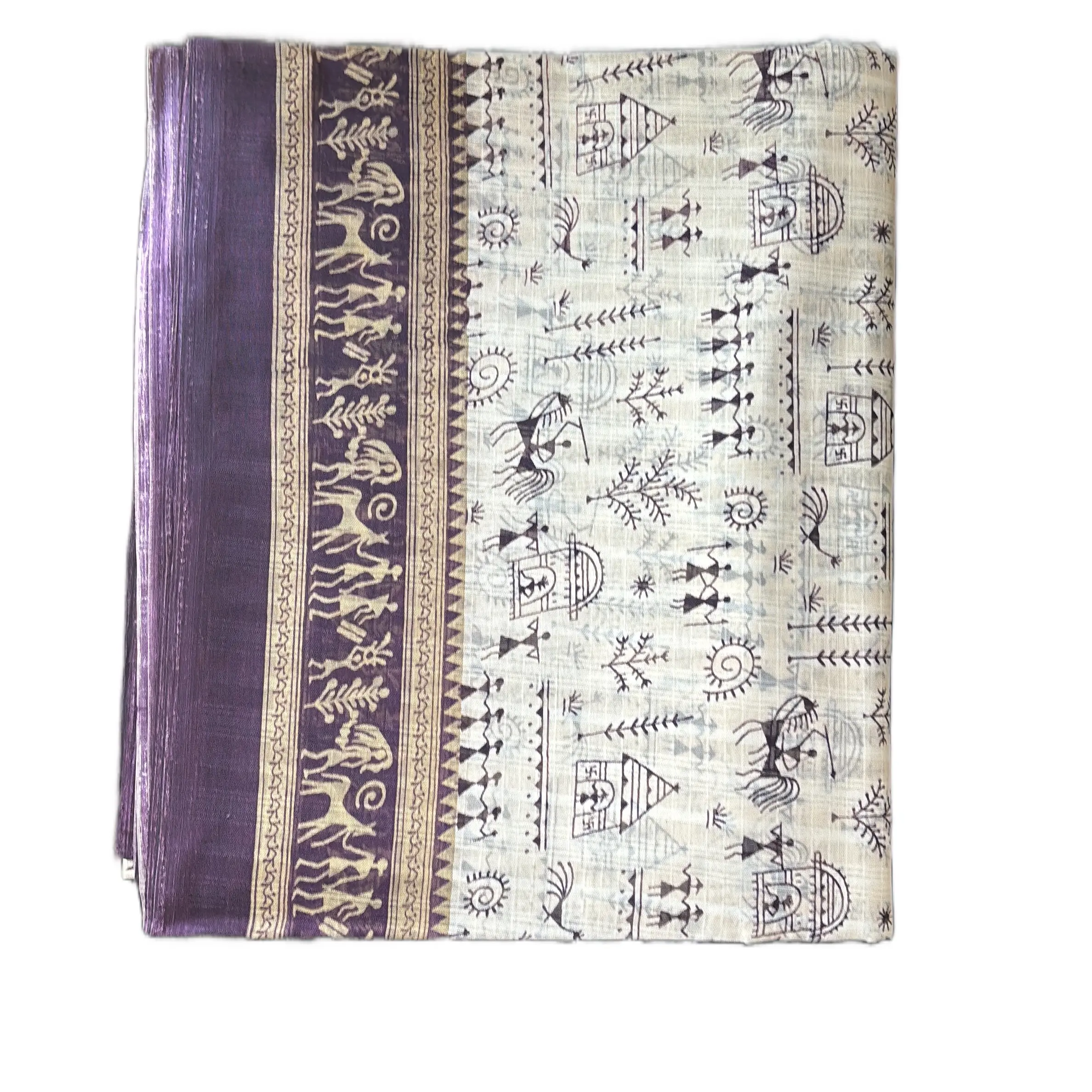 Creamy purple border bandhani traditional saree Indian elegant womenswear fashion clothing designer sareee