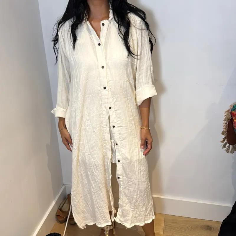 Women's Casual Cotton Shirt Dress with Side Splits - Womenswear
