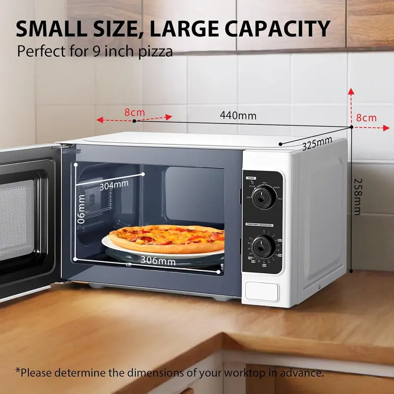 20 Liter 800W Manual Control Solo Small Microwave, Compact with 5 Power Levels, Automatic Defrost Function, Perfect for 9'' pizza, Clock and Timer, Easy Clean, White- MM-MM20P(WH) 3
