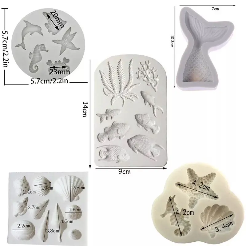 5pcs Mermaid Sea Shell Silicone Fondant Moulds Cake Decorating Chocolate Molds 3