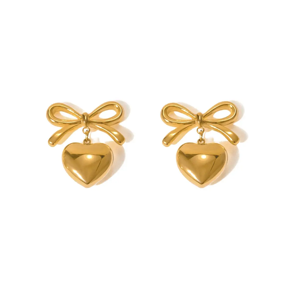 Women's Bow Heart Pendant Earrings - Fashion Accessory