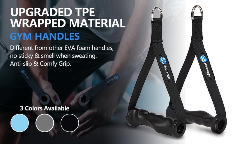 Product Introduction of Ergonomic Exercise Handles for Cable Machine Attachments, Resistance Bands - Gym Handles for Yoga, Pilates, Strength Training Workout (Black/Blue) 5