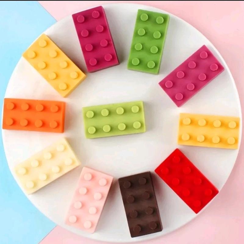 Building Block Bricks Silicone Mould Chocolate Wax Melts Soap Jelly Ice Cubes  Flexible Kids Oven tin tray 6