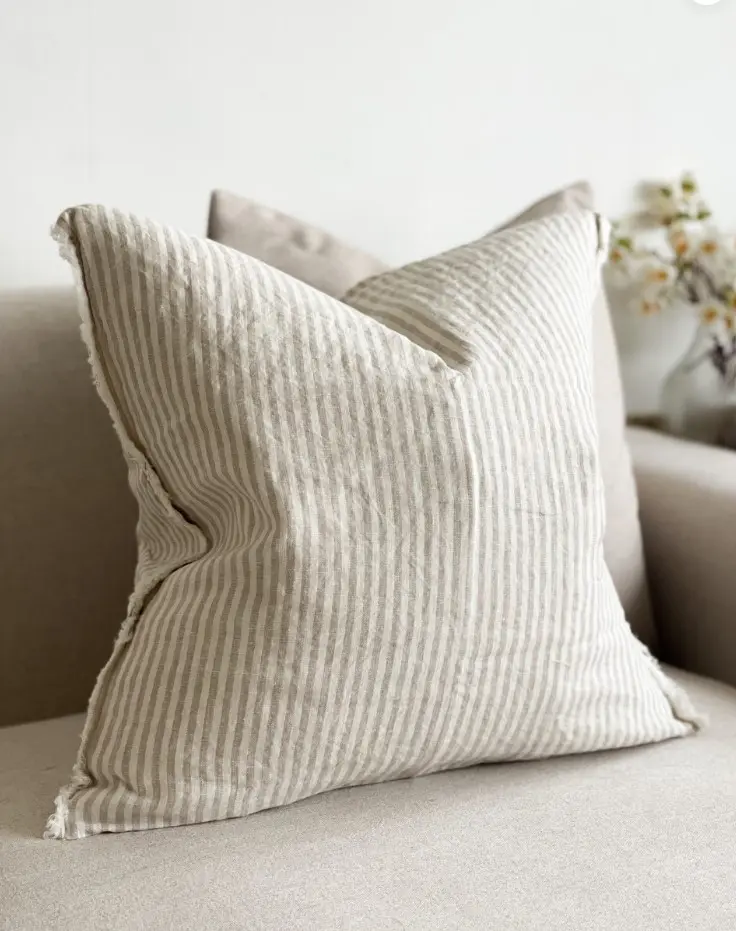 Ellenvale Interiors Esmee Natural Stripe Linen Cushion - All-Season Appeal
