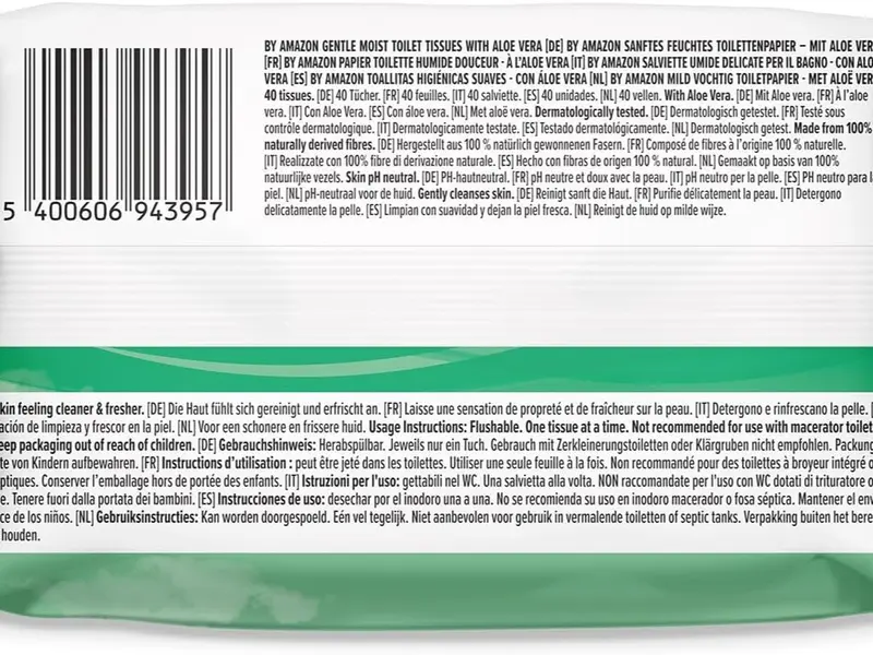 Gentle Moist Toilet Tissues with Aloe Vera, Flushable, 240 Count (6 Packs of 40 sheets) Wipes Multicolor 2