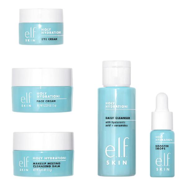 e.l.f. SKIN Hydrated Ever After Skincare Mini Kit, Cleanser, Makeup Remover, Moisturiser & Eye Cream For Hydrating Skin, Airplane-Friendly Sizes Cleansing Hyaluronic Daily Comfort Moisturizing Moisture Moisturize 1
