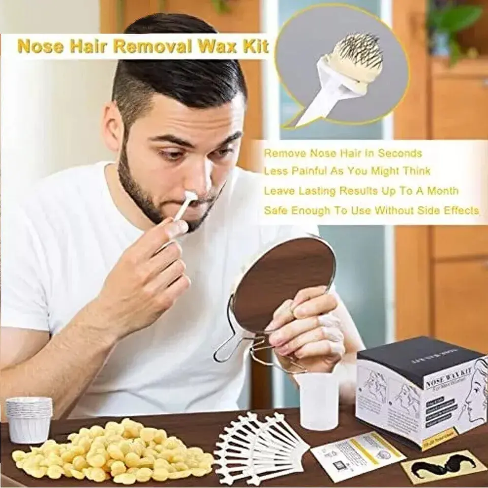 Nose Ear Hair Removal Wax Kit Painless Easy Mens Nasal Waxing Strip Remover Cleansing Cleanser