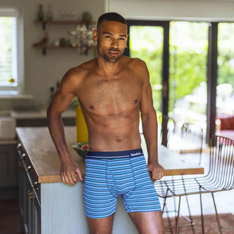 Spairs Men's 3 Pack Stripe & Plain Bamboo Keyhole Boxer Shorts 3