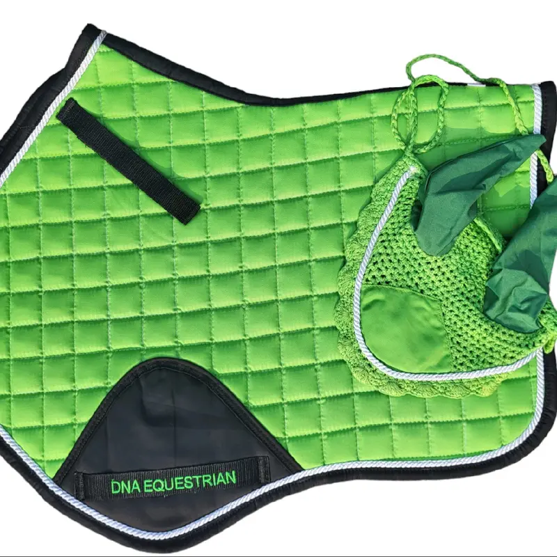 Green saddle pad and fly veil set equestrian 0