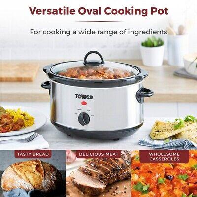 Tower 3.5L Slow Cooker 3 Heat Settings Stainless Steel Silver Family Compact - 3.5L Fast Cooking Easy Clean Design Easy Clean Design Easy Clean Design Non-stick Coating Non-stick Coating Non-stick Coating Non-stick Coating Keep Warm Function Aluminum 4