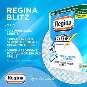 Regina 24 Rolls Blitz Kitchen Towel Super Strong 3 Ply 70 Sheets per roll Amazing Value Kitchen Soft Pattern Cleaning Household kitchen rolls 3