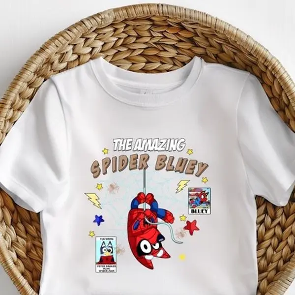 Spider bluey tshirt kids unisex top cotton toddler  graphic baby tees