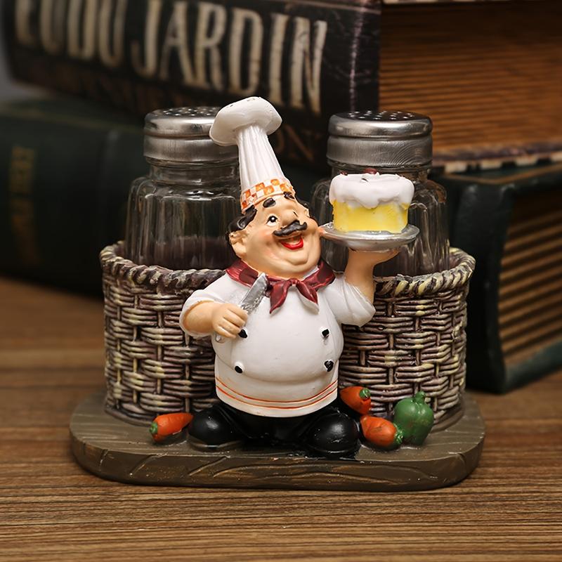 Product Introduction of Funny Salt And Pepper Shakers With Chef Figurines Holder, Resin Chef Ornament Spice Jars Holder Restaurant Kitchen Decor 7