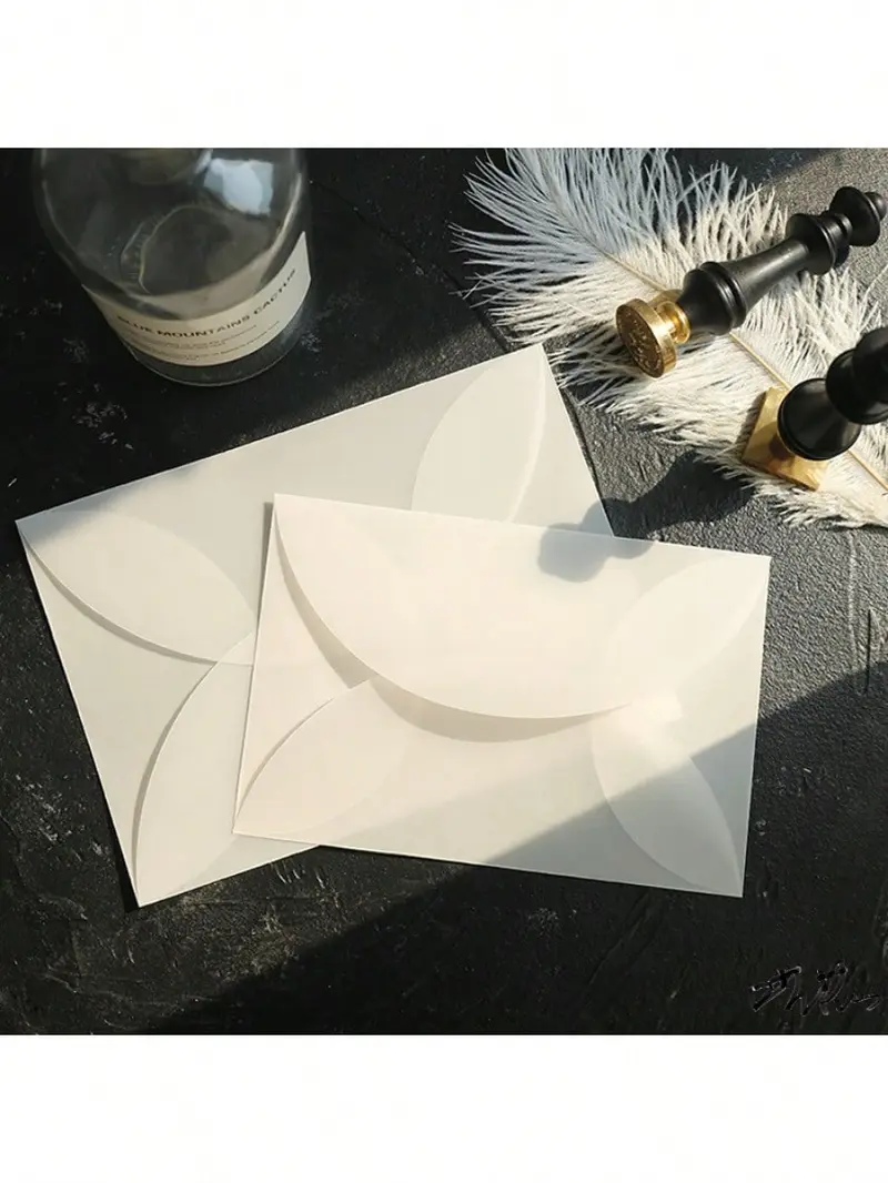 Product Introduction of 20pcs Rounded Edge Vellum Paper Envelopes, Semi-Transparent Frosted Thick Envelope Sleeves Back To School 2