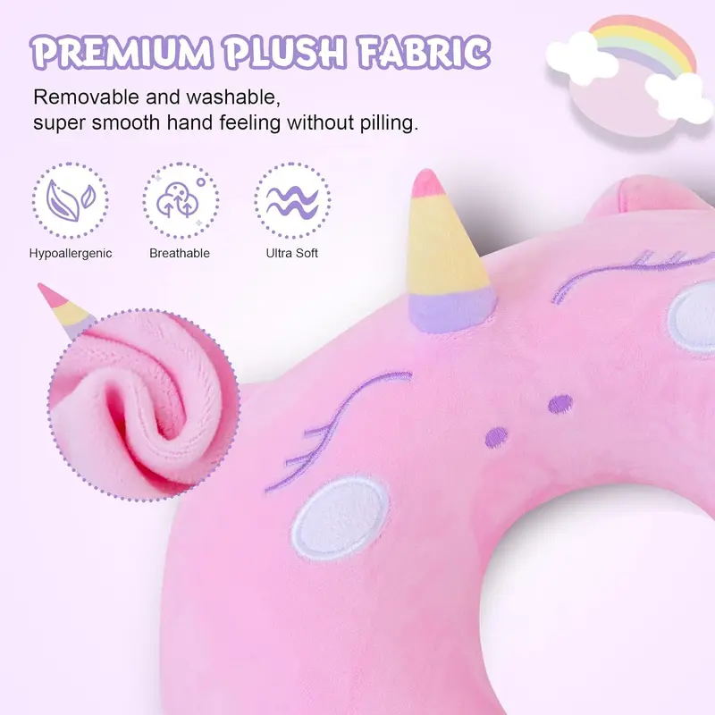 Cute Memory Foam Kids Travel Pillow with Sleep Mask - Animal Flight Pillow Head Rest Neck Support for Boys and Girls on Long Flights and Car Journeys 2