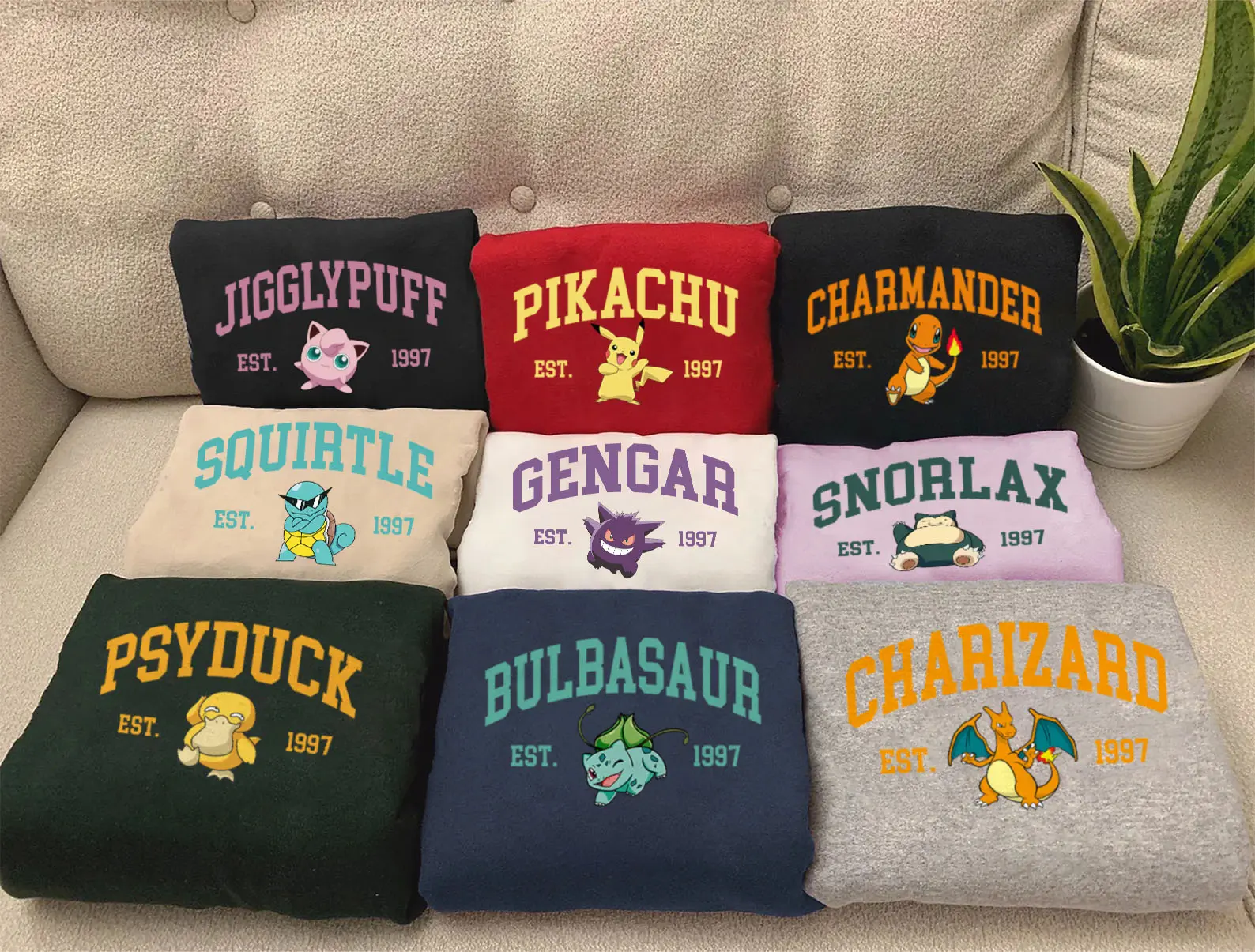 Vintage Pokemon characters Sweatshirt, Gengar Snorlax Unisex Shirt, Birthday Gift, Anime Crewneck PTRE011