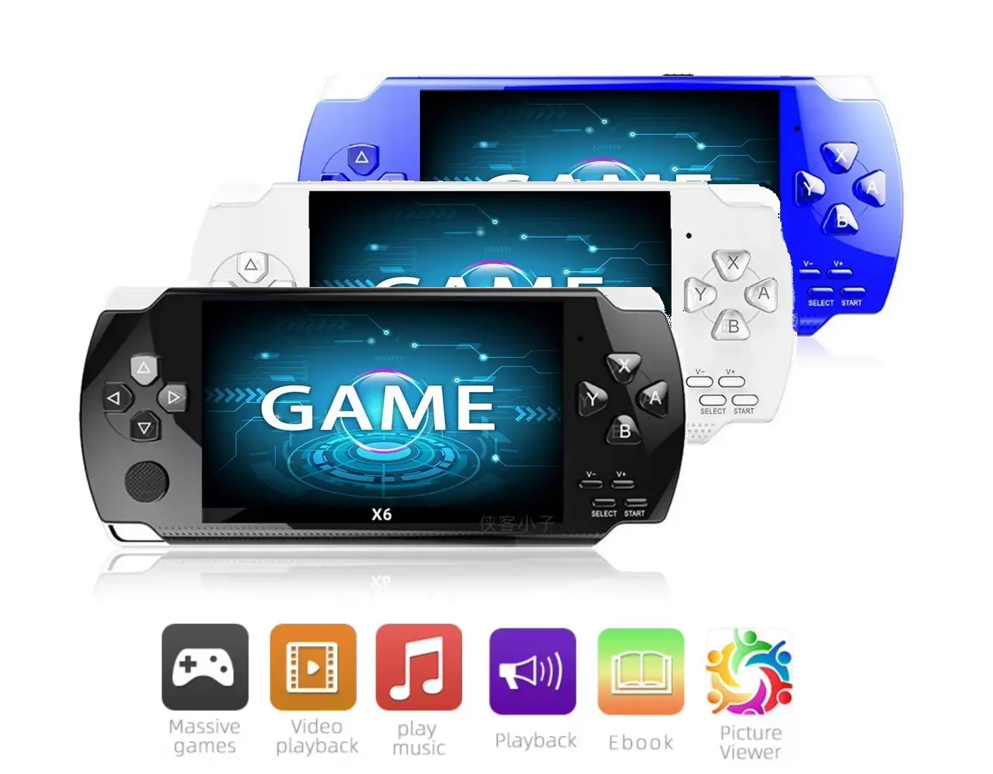 32Bit X6 Portable handheld Game Console 4.3 inch Screen MP4 Player MP5 Game Player 8GB memory, Builtin Games, Lovely Gift for Kids, Biys & Gilrs