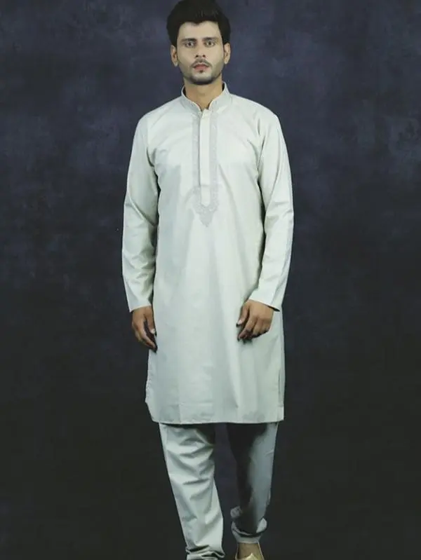 Pista Minimal Light Shade Readymade Embroidered Men's Kurta Set