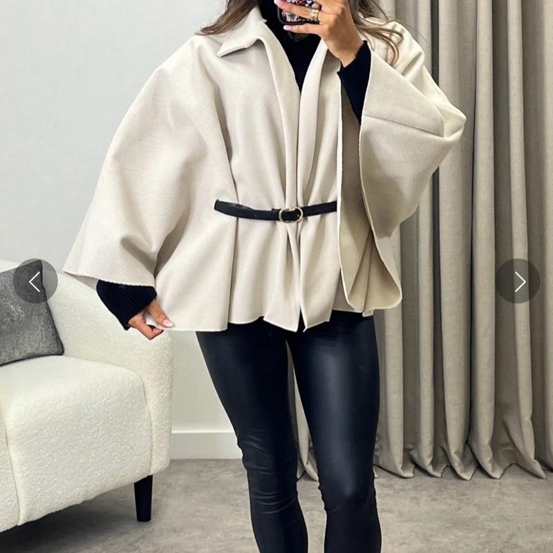 Gracelea striped wool look belted button cape 3