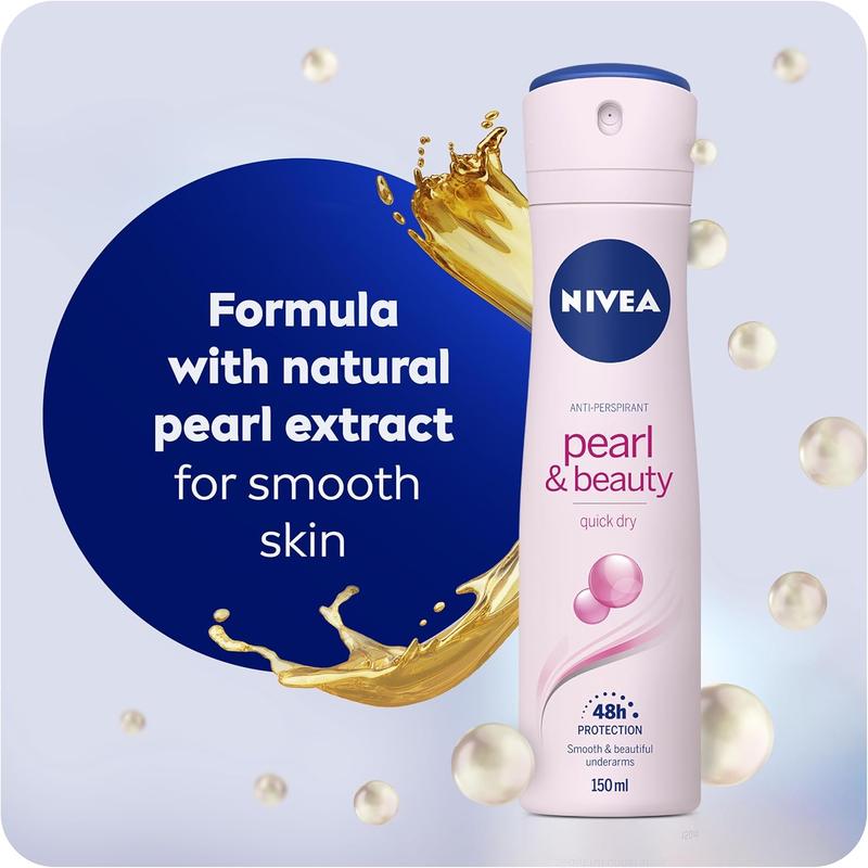 NIVEA Pearl & Beauty Anti-Perspirant Deodorant Spray (150ml), Women's Deodorant with 48H Sweat and Odour Protection, Anti-Perspirant Spray for Women with Pearl Extracts Body Care Aluminium 3