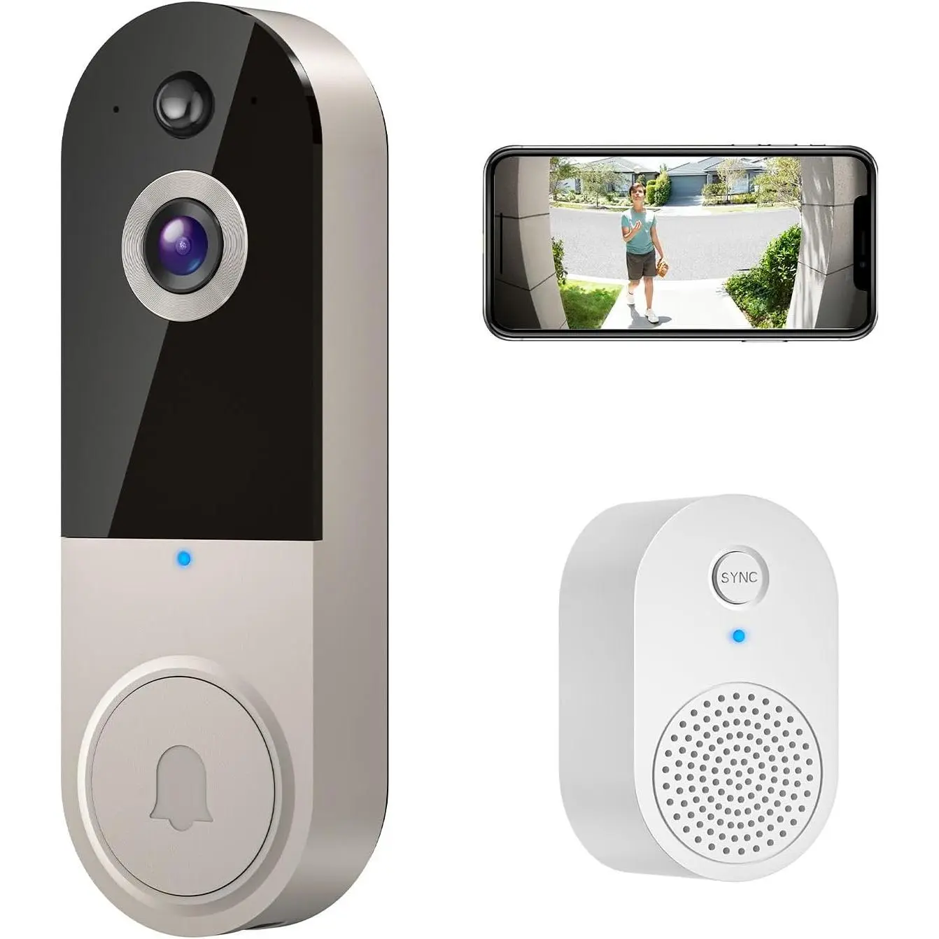 1080p Doorbell Camera Wireless, Smart Video Cam with Ring Chime, AI Human Detection, Two Way Audio, FHD Live View, Night Vision, 2.4G WiFi, Cloud Storage, Indoor Outdoor Surveillance