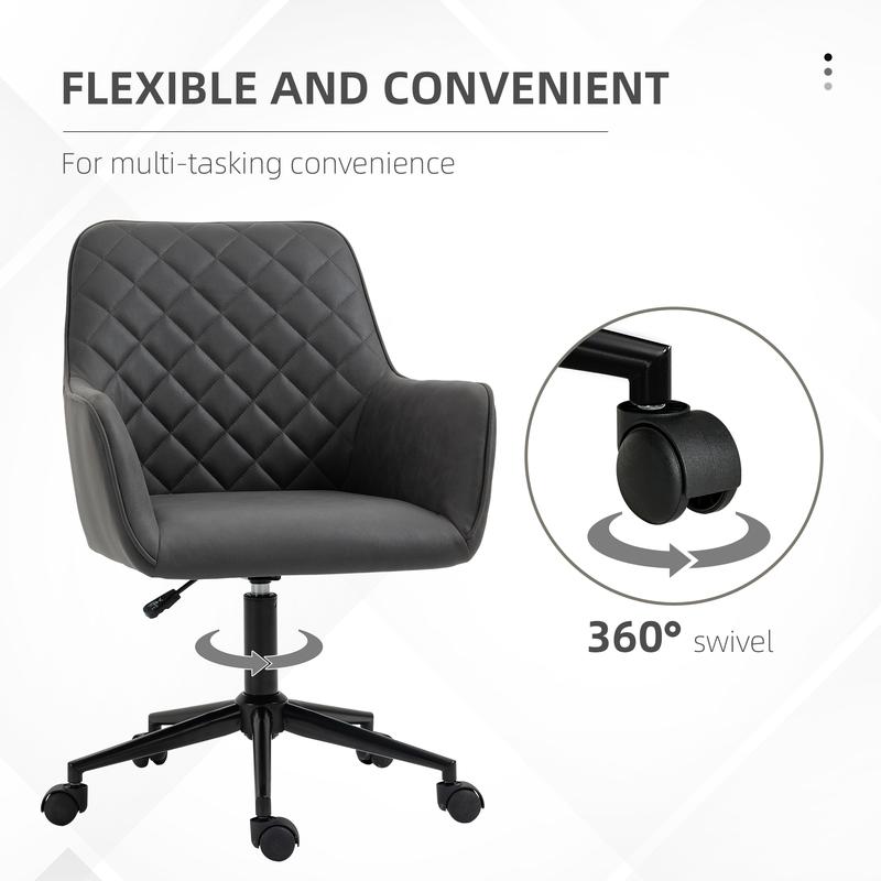 Vinsetto Swivel Office Chair Leather-Feel Fabric Home Study Leisure with Wheels, Grey 4