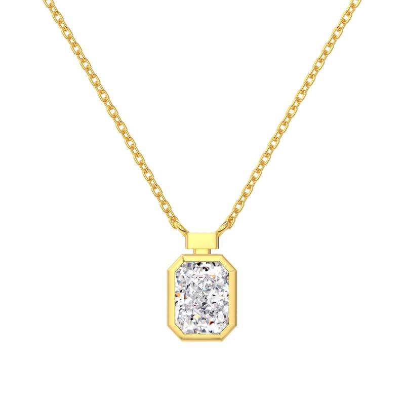 Gold Rectangular Pendant Necklace with Zirconia Stone - 925 Silver 0