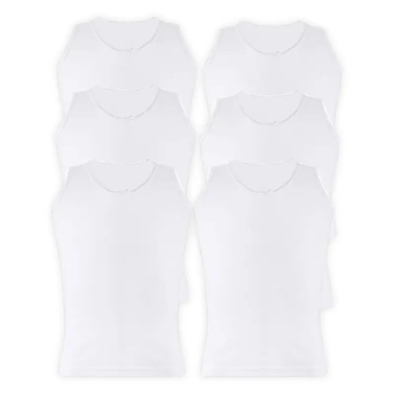 Panzy Kids Cotton Vest Plain White Top Back to School Childrens Underwear, Pack of 6 - Boys Girls 1