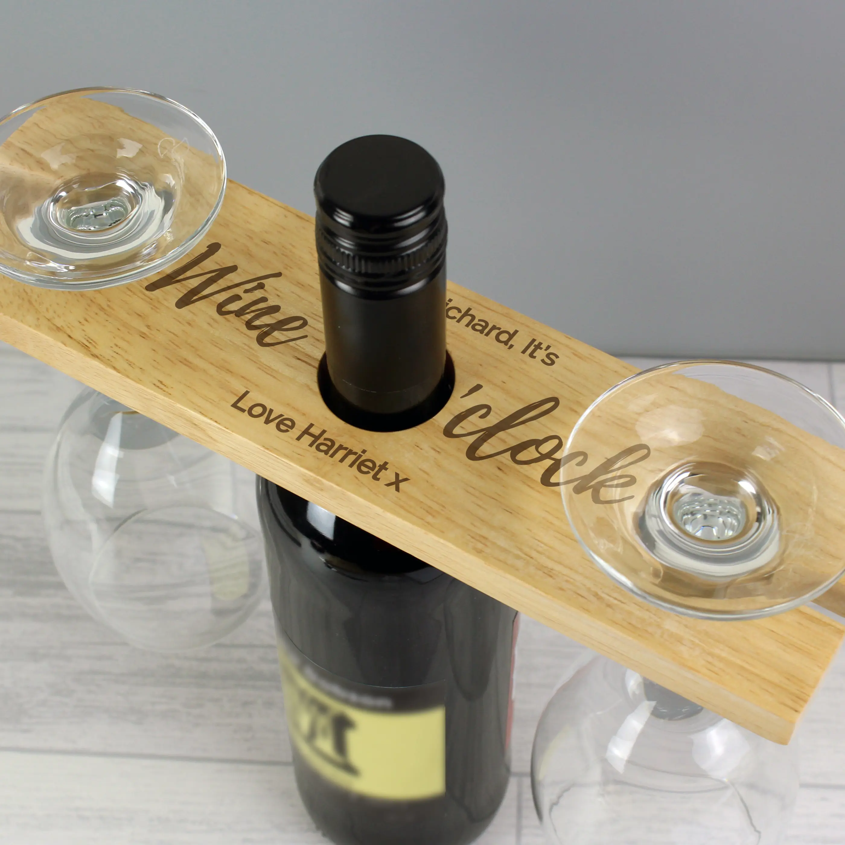 Personalised Wine O'clock Glass & Bottle Holder - Wooden Wine Bottle Butler for Wine Lovers - Utensils