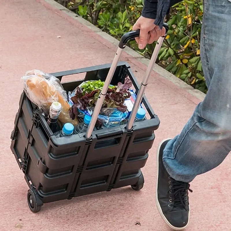Large 25kg Folding Cart Shopping Trolley Rolling Car Boot Storage Box Best Gifts 2