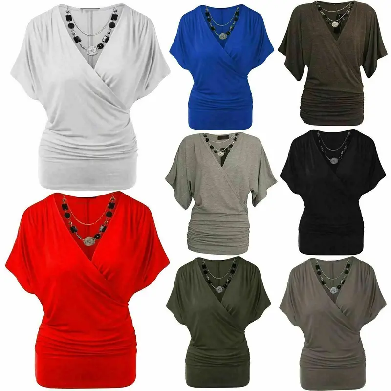 LUXE DIVA Womens Rap Over Necklace Batwing Top Ladies Stretchy Wrap Over Loose Fit Vest 0
