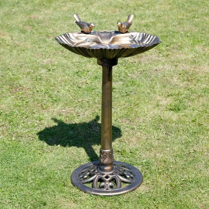 Bronze Effect Birds Hotel Bath Feeder Weatherproof Table Free Standing Pedestal 1
