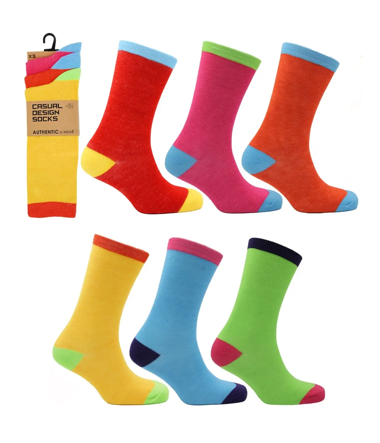 12 Pairs Casual Design Socks, Fun Colours, Size UK 6-11, Amazing Value, EU 39-45, US 7-12 Fabric Menswear