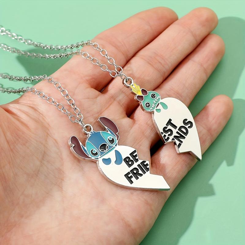 Product Introduction of 1 Pair Of Stich Love Heart Pendant Necklace, Kawaii Lilo And Stitch Jewelry Accessories Gifts 0