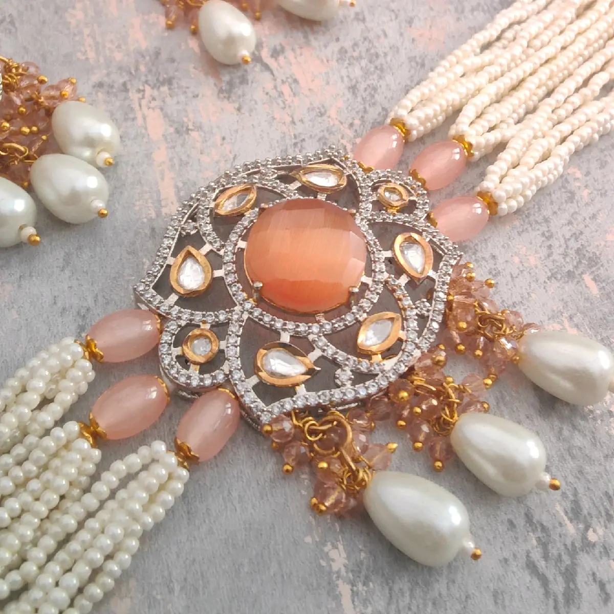 3 Colours Available Dilbaro Premium Jewellery Set Necklace and Earrings Kundan AD Zircon Pearls