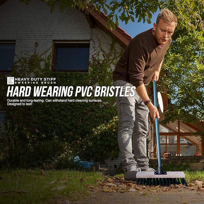 Heavy Duty Stiff Outdoor Yard Broom 11" Sweeping Brush with Metal Handle Comfortable 5