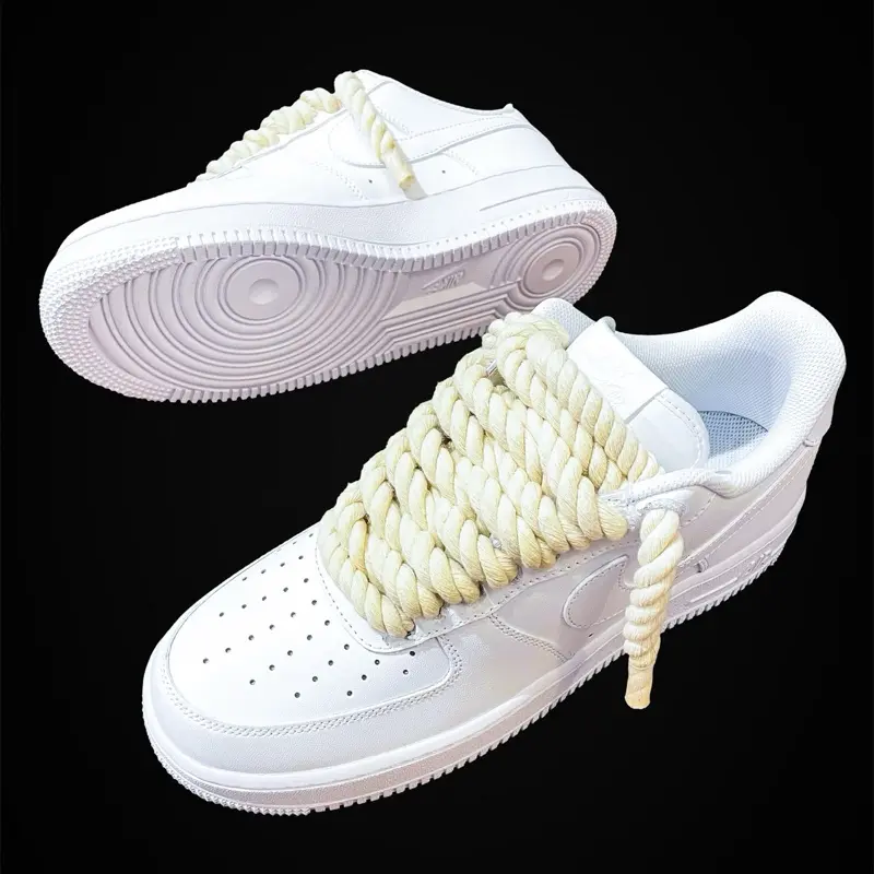Rope Lace Force 1 Trainers - White/Beige