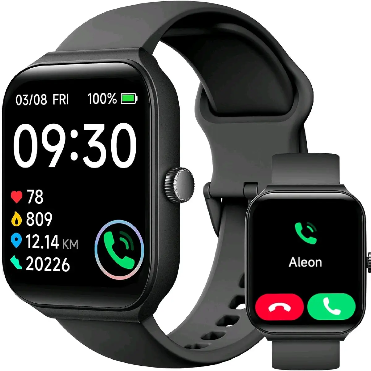 Smart Watch for Men Women,Bluetooth Phone call,fitness,stepfit-sports pedometer,silicone water resistance,Calorie tracker,1.96" display,music player,Distance tracker,Heart Rate,Sleep Monitor,120+Sports,Step Counter IP68 Waterproof for IOS Android Devices