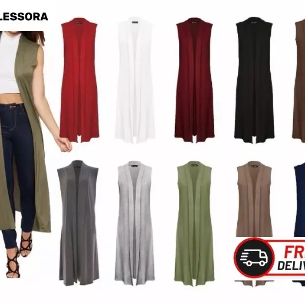 Womens Sleeveless Maxi Cardigan Long Open Collared Boyfriend Waistcoat UK 8-26