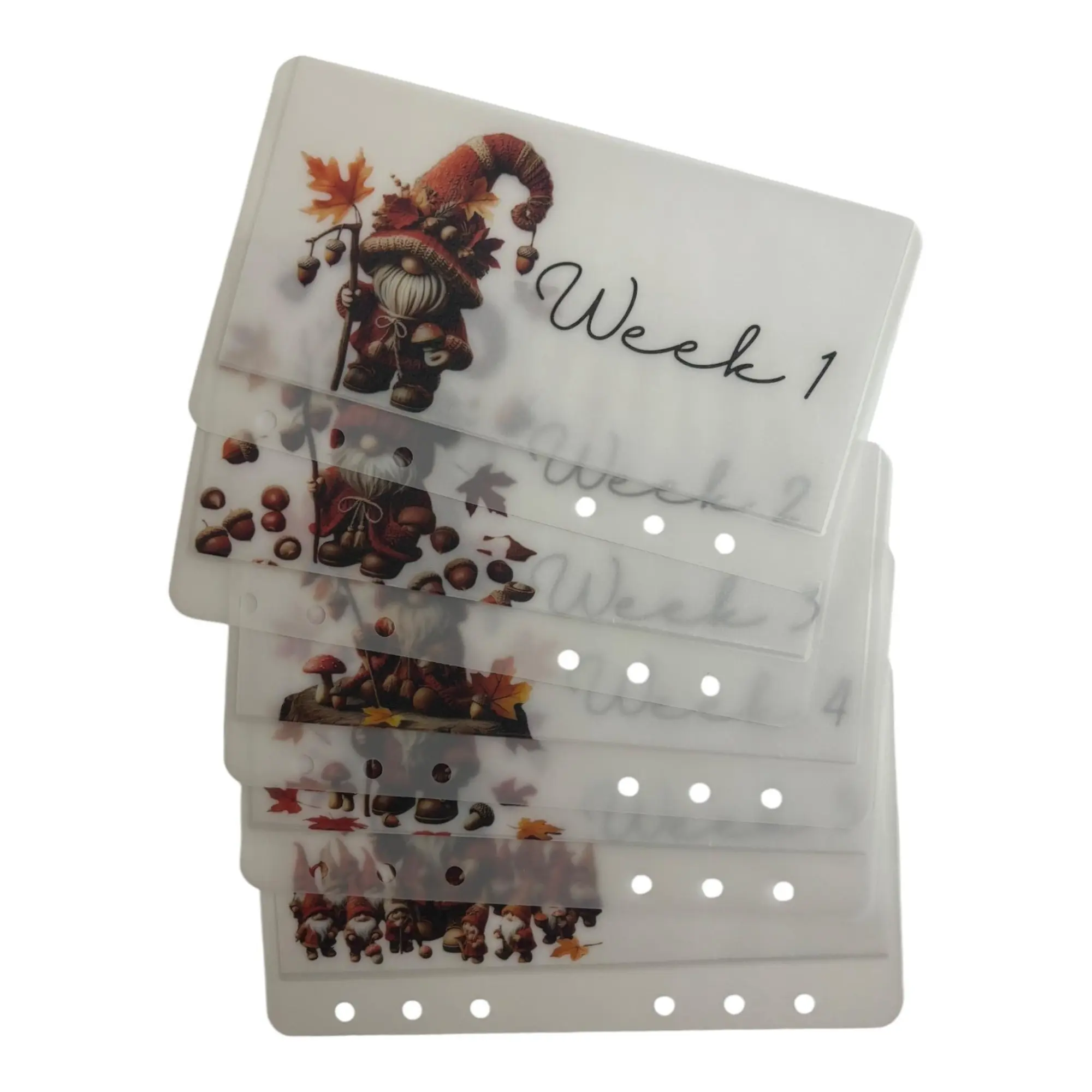 A6 Pack of 5 Gnome weeks Vellum Wallets